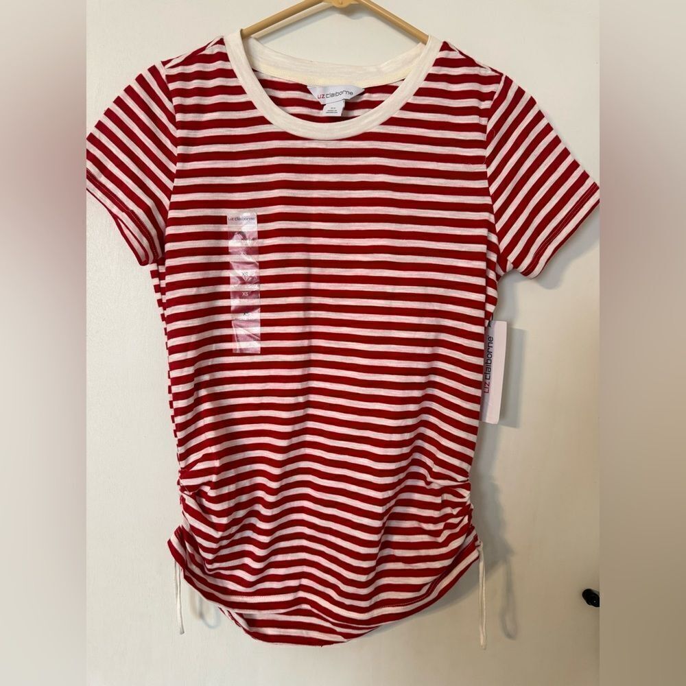 NWT Liz Claiborne Tee Cinched Red and White Size XS